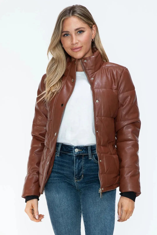 YMI Pocketed Zip Up Turtleneck Puffer Jacket - ShopEasier