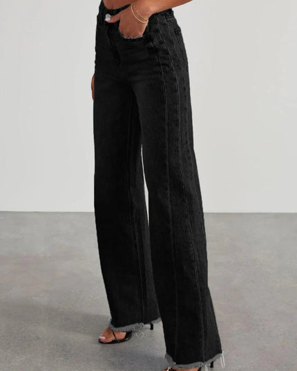 Raw Hem Wide Leg Jeans with Pockets - ShopEasier