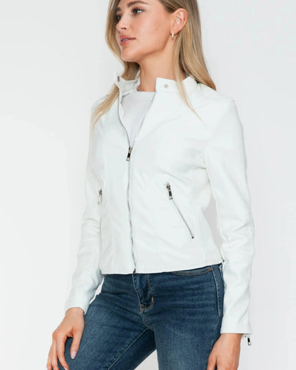 Snobbish PU Leather Zip Up Jacket with Pockets - ShopEasier