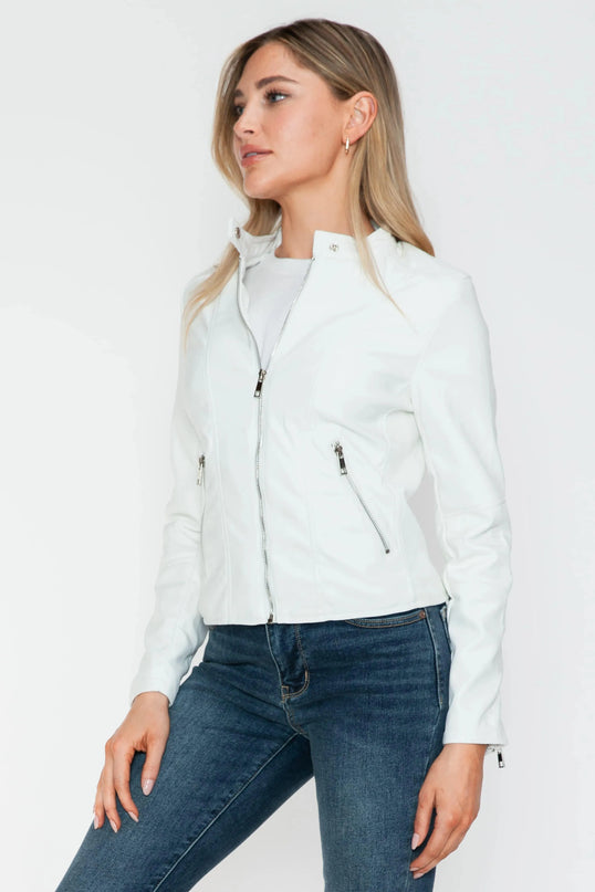 Snobbish PU Leather Zip Up Jacket with Pockets - ShopEasier