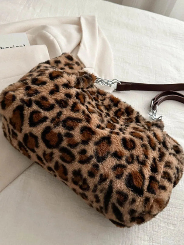 Bolso de hombro de piel sintética con estampado de leopardo