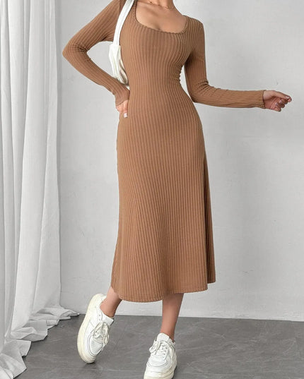 Square Neck Long Sleeve Midi Wrap Dress - ShopEasier