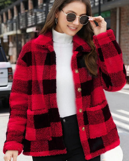 Button Up Drop Shoulder Fuzzy Jacket - ShopEasier