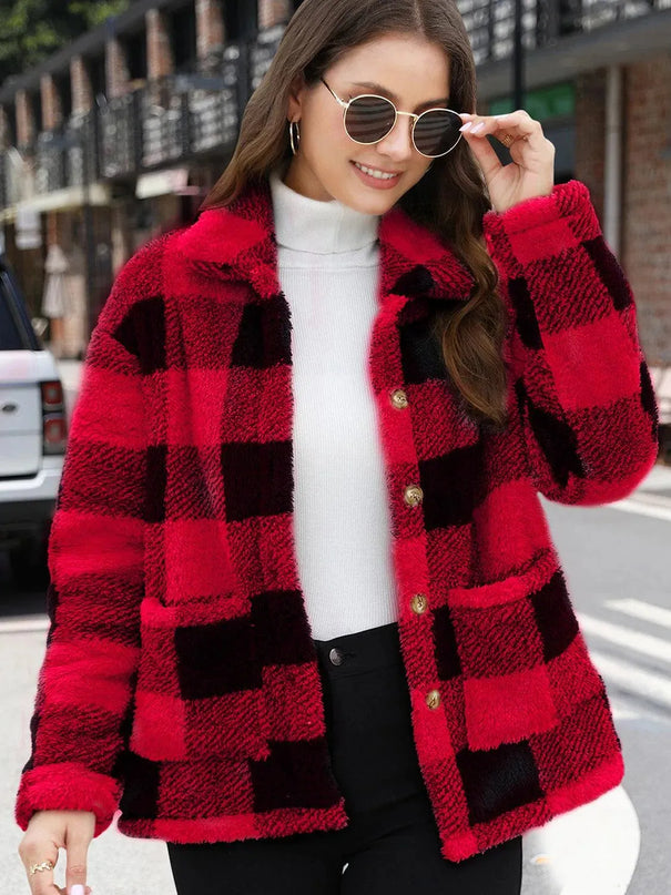 Button Up Drop Shoulder Fuzzy Jacket - ShopEasier