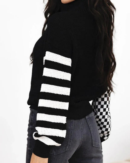 Colorful Striped Checkered Turtleneck Oversized Sweater