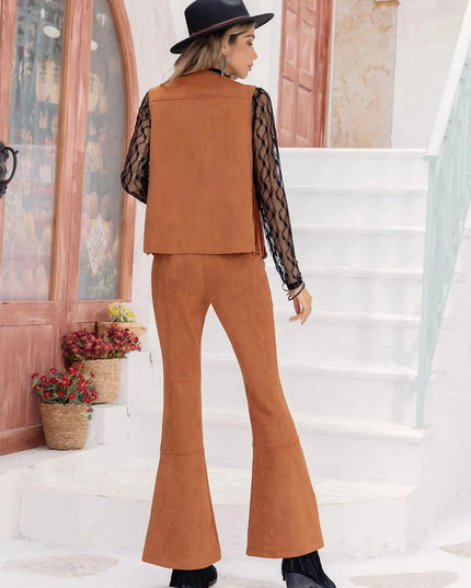 Chic Tassel Fringe Vest and Flared Pants Ensemble