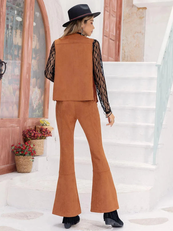 Chic Tassel Fringe Vest and Flared Pants Ensemble