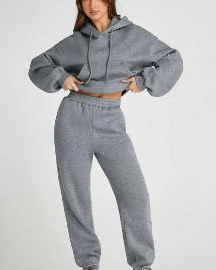 Casual Drawstring Hooded Activewear Set with Pocketed Pants