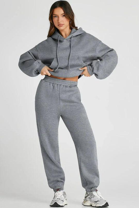 Casual Drawstring Hooded Activewear Set with Pocketed Pants