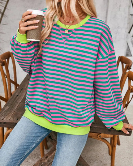 Chic Contrast Striped Long Sleeve Pullover