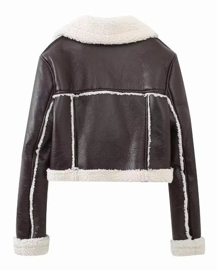 Collared Neck Long Sleeve Plush Cropped Jacket - ShopEasier