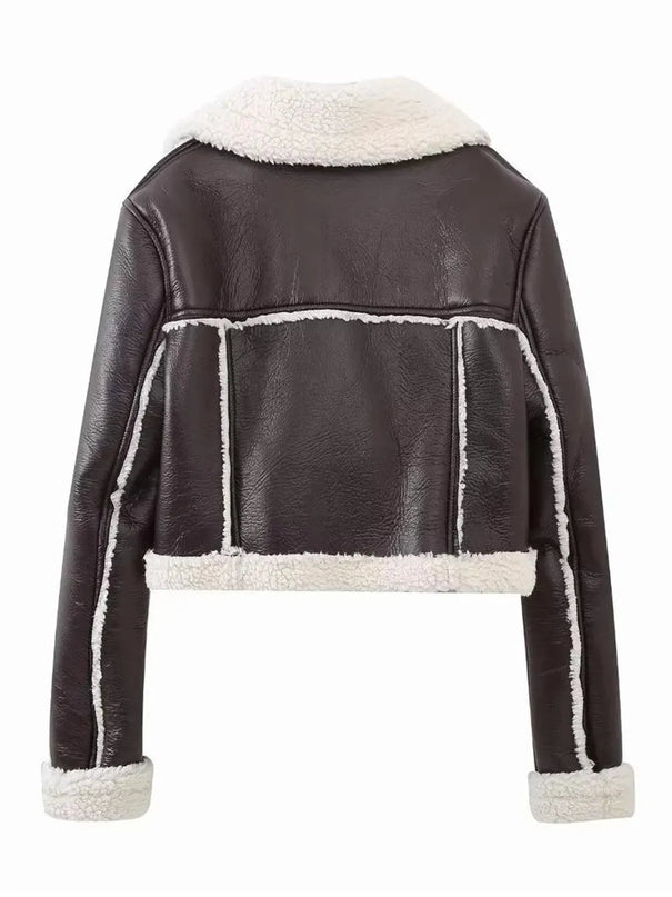 Collared Neck Long Sleeve Plush Cropped Jacket - ShopEasier