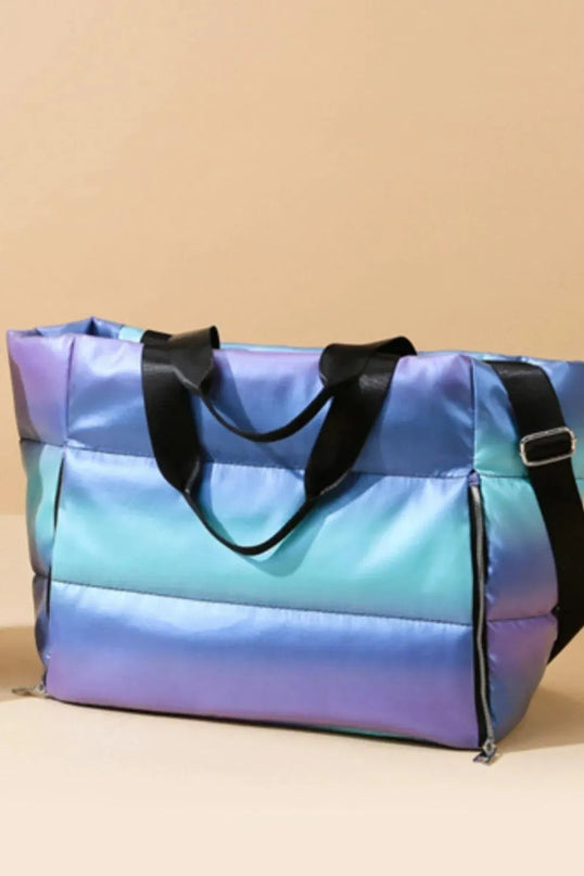 Bolso de viaje acolchado de nailon con degradado y compartimentos con cremallera