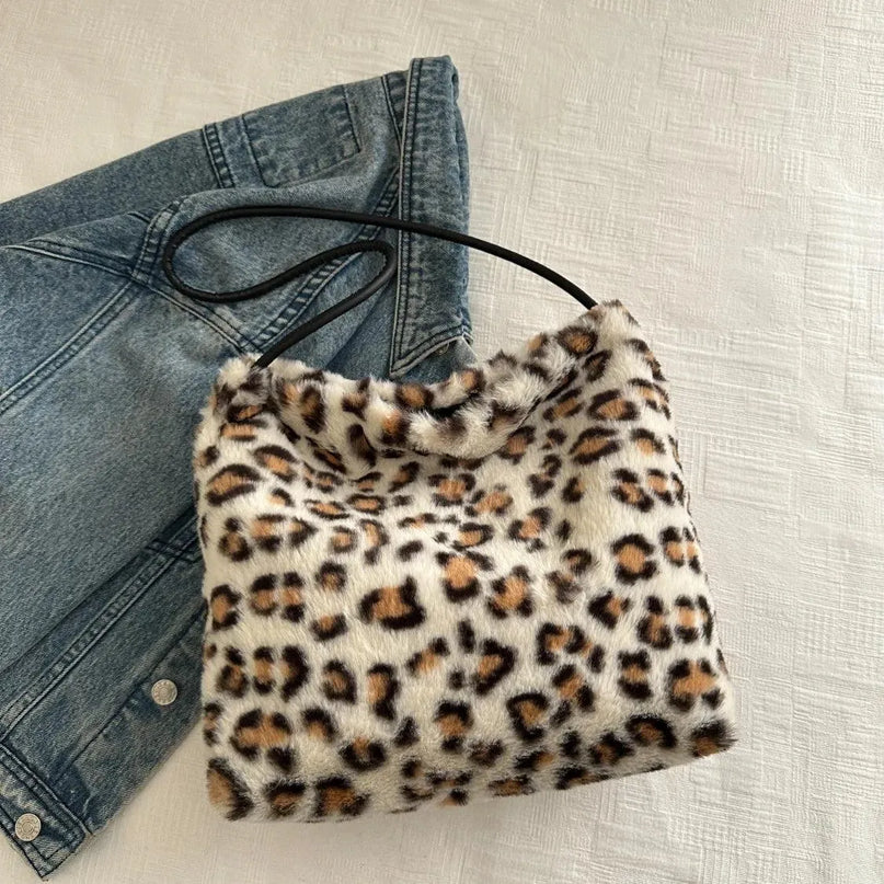 Wild Print Plush Shoulder Bag