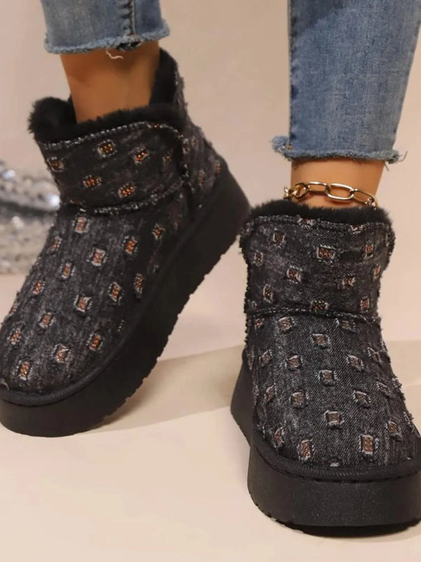 Cozy Faux Fur Platform Ankle Boots with Round Toe