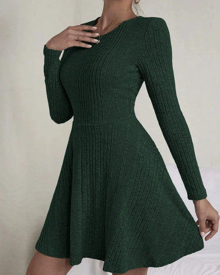 Textured Round Neck Long Sleeve Dress