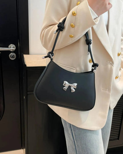 Knotted Strap PU Leather Bow Handbag