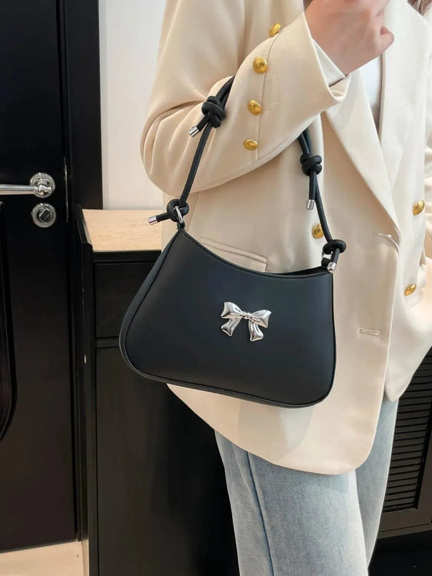 Knotted Strap PU Leather Bow Handbag