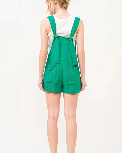 And The Why Button Up Tie Back Sleeveless Romper - ShopEasier