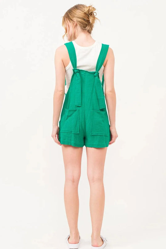 And The Why Button Up Tie Back Sleeveless Romper - ShopEasier