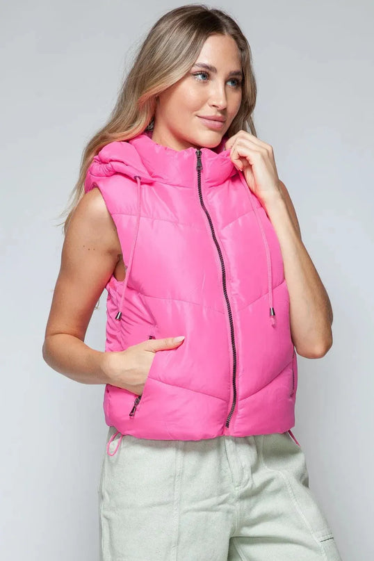 Chic Quilted Hooded Zip Vest