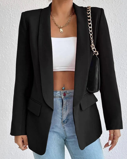 Shawl Collar Long Sleeve Blazer - ShopEasier