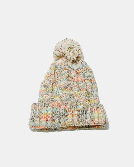 Contrast Cable-Knit Hat with Pompom - ShopEasier