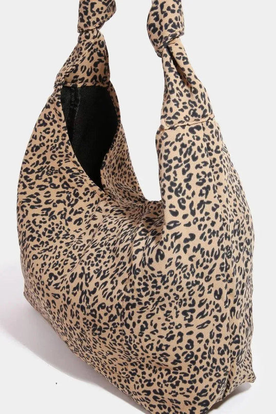 Bolso de hombro con correa anudada y estampado elegante de leopardo