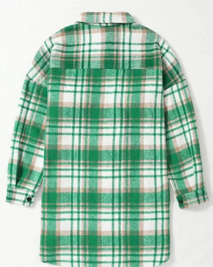 Plaid Flap Pocket Long Sleeve Shacket - ShopEasier