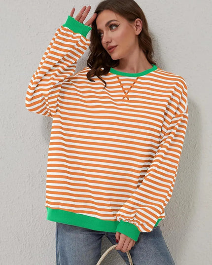 Chic Contrast Striped Long Sleeve Pullover