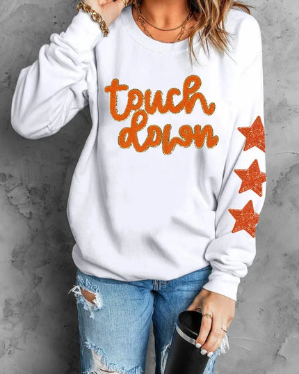 Starry Letter Print Long Sleeve Crewneck Sweatshirt