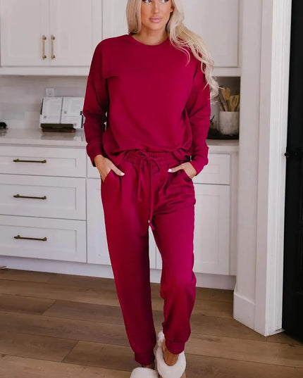 Basic Round Neck Lounge Set with Drawstring Pants