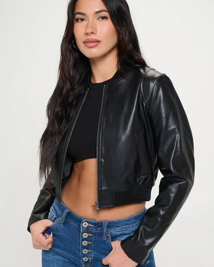 Coalition LA Zip Up Cropped Bomber Jacket - ShopEasier