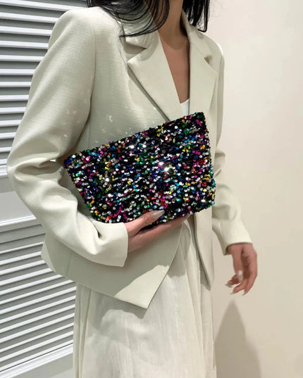 Bolso de mano con cremallera y lentejuelas brillantes