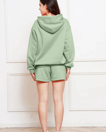 Casual Drop Shoulder Hoodie and Shorts Ensemble