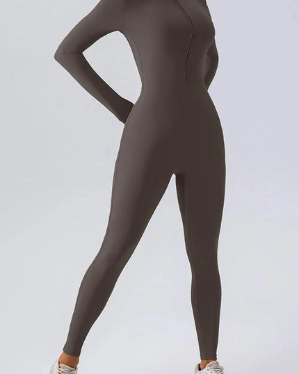 Half Zip Mock Neck Active Jumpsuit - ShopEasier