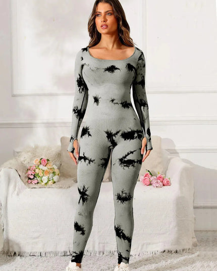 Scoop Neck Long Sleeve Active Jumpsuit - ShopEasier