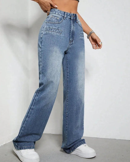 High Rise Wide Leg Jeans with Pockets - ShopEasier