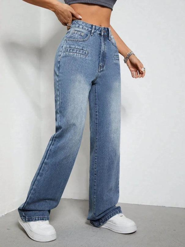 High Rise Wide Leg Jeans with Pockets - ShopEasier