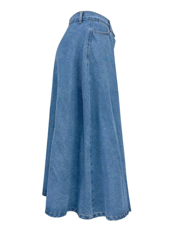 Buttoned Midi Denim Skirt with Pockets - ShopEasier