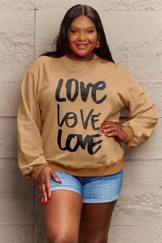 Simply Love Full Size LOVE Round Neck Sweatshirt - ShopEasier