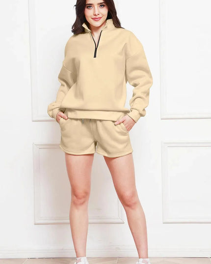 Cozy Half Zip Pullover and Drawstring Short Set