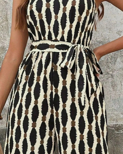 Grecian-Style Tied Neck Printed Jumpsuit