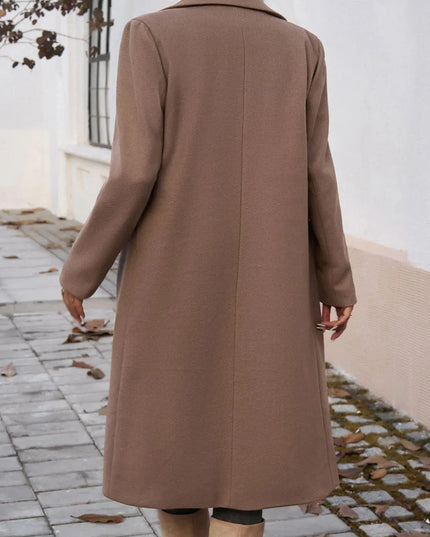 Stylish Pocketed Long Sleeve Coat with Collared Neck