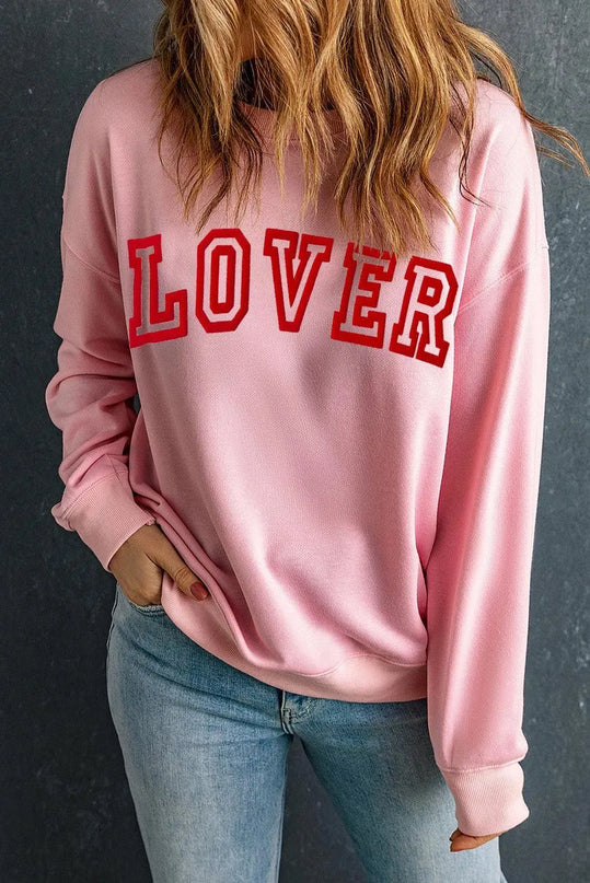 LOVER Round Neck Dropped Shoulder Sweatshirt - ShopEasier