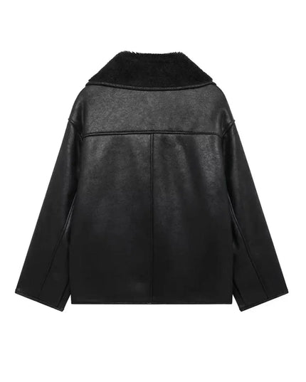 Collared Neck Long Sleeve Plush Jacket - ShopEasier