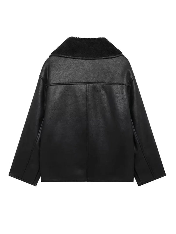 Collared Neck Long Sleeve Plush Jacket - ShopEasier