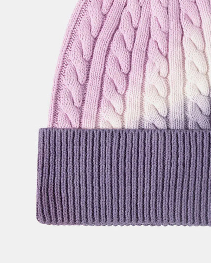 Gorro de punto trenzado con puños y efecto tie-dye en contraste