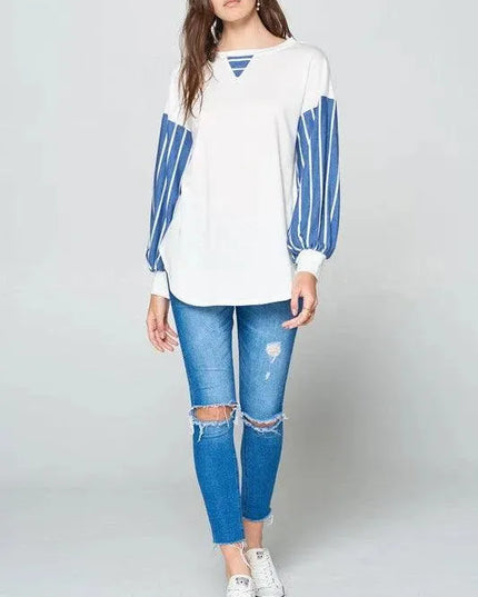 Cozy Chic Striped Long Sleeve French Terry Top