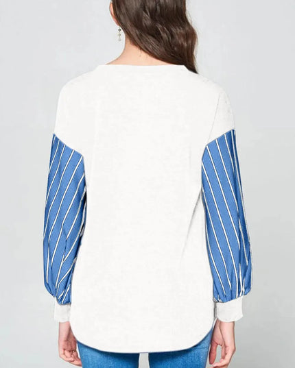 Cozy Chic Striped Long Sleeve French Terry Top